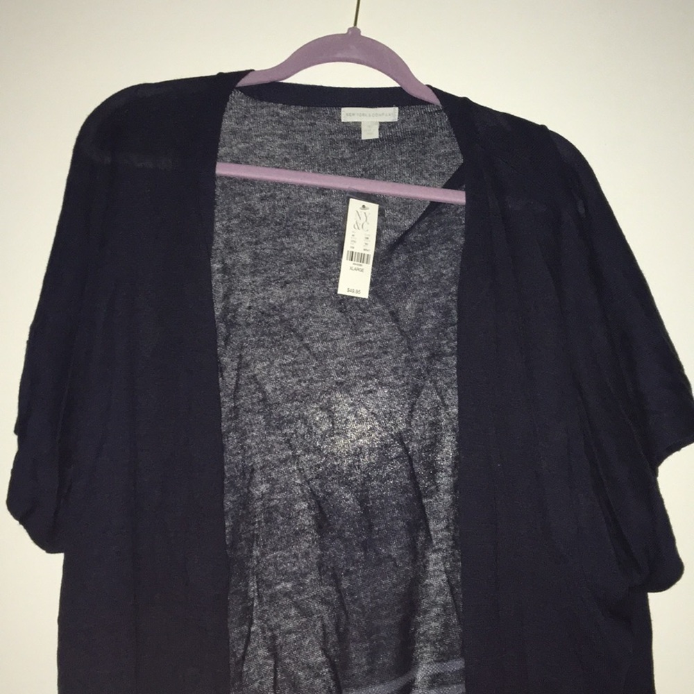 Navy Blue cardigan with fringe and stripes